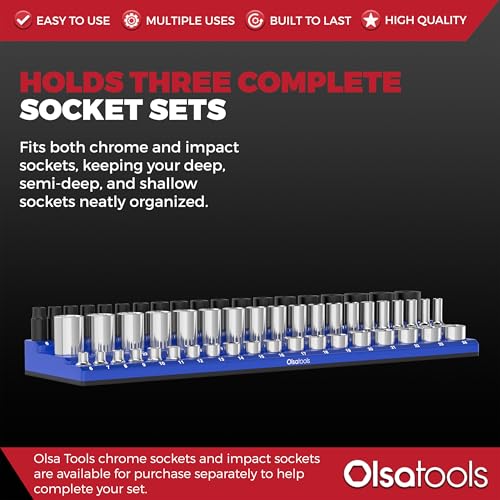 Olsa Tools Magnetic Socket Holder 3/8-Inch Drive Metric, Blue, 54 Slots - color: Blue, size: 3/8-Inch Drive, Metric
