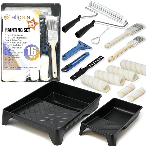 Allgala 16 Piece Ultra Versatile DIY Paint Tool Kit with 9 Inch and 4 Inch Roller Kits - color: 16PC Ultra