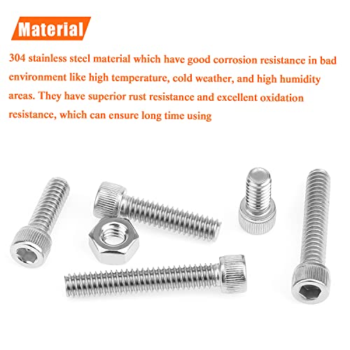 HELIFOUNER 56 Pieces 1/4-20 x 1/2" 3/4" 1" 1-1/4" 1-1/2", Hex Socket Head Cap Screws Bolts Nuts Kit, Coarse Thread, Fully Machine Threaded, 304 Stainless Steel - size: 1/4-20, style: Socket Head