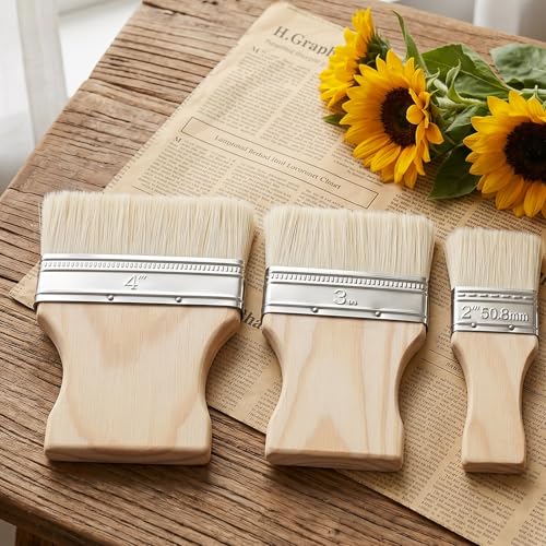 3Pcs Flat Paddle Paint Brush, Wide Paint Brushes for Decorating