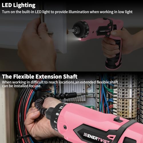 Enertwist Cordless Electric 8V Pink Screwdriver with 82 Accessory Kit - style: 82PCS 8V PINK