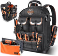 Tool Backpack with 2 Small Tool Bags – LOKASS Heavy Duty Backpack Tool Bag with Molded Base,1680D Tool Organizer with Laptop Compartment & Combination Lock, Water-Resistant Electrician & HVAC Tool Bag - color: Dark Black