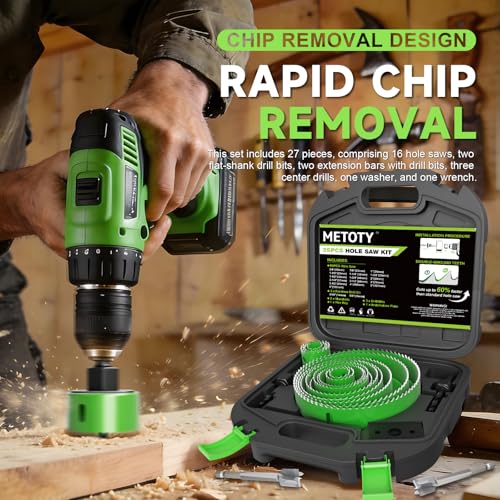 27 Piece Hole Saw Set - High Carbon Steel 19-152mm (3/4" to 6") Blades for Drywall, Softwood, Plastic, and PVC; Professional Grade with Instant Support - size: 27PCS(3/4" to 6"/19-152mm )