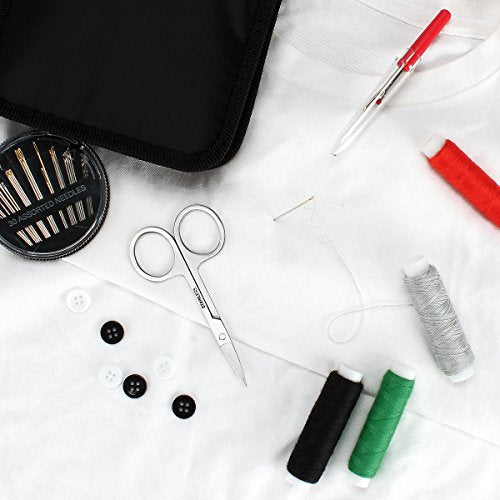 JUNING Sewing Kit with Case, 130 pcs Sewing Supplies for for Mom Grandma Women Men Home Travel and Emergency, Contains 24 Spools Threads, Sewing Needles, Scissors, Thimble, Measuring Tape and More - size: A-24 Threads