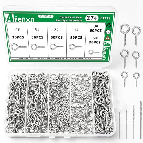 274PCS Silver Eye Screws Kit, 0# -5# Eyelet Screw for Wood - color: Silver, size: 0#-5#
