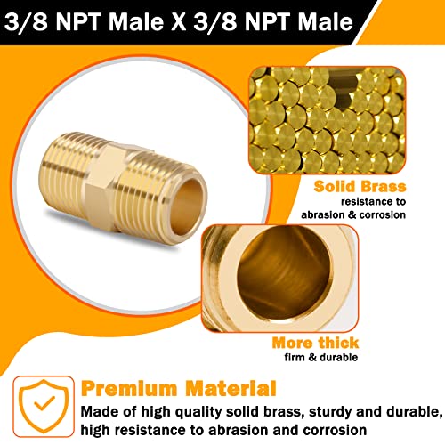 KOOTANS 3/8 NPT x 3/8 NPT Male Solid Brass Hex Nipples, 4PCS - size: 3/8 NPT x 3/8 NPT (O.D x O.D: 5/8'' x 5/8'')