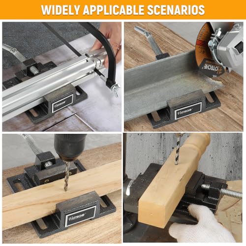 Hoteche 4-Inch Drill Press Vise, Bench Vise Clamp for Drilling Machine, Heavy Duty Milling Vice with Hardened Tempered Jaws, Black Powder Coated Slotted Workbench Fastener for Metal & Woodworking - size: 4-Inch