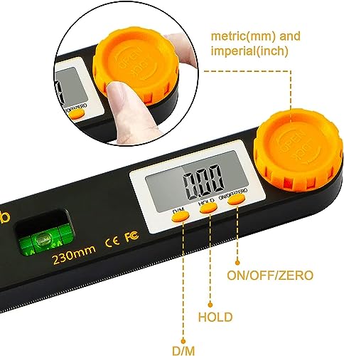 Rainyb Digital Angle Finder Tool 7inch 0-360 degree LCD Digital Protractor with Horizontal Vertical Bubble Levels and Ruler Meter Accurate Tools for Carpenters,Woodworkers,Fabricators（7-Inch X 2Pcs） - style: 7inch Angle Finder X 2