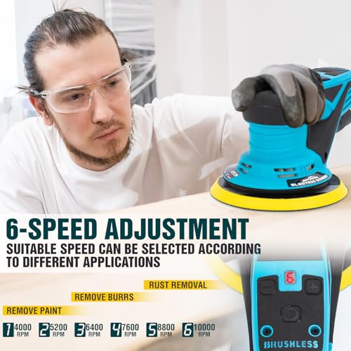 Autolock 350W Electric Random Orbital Sander with 5 & 6 Inch pads 1pcs - color: Blue