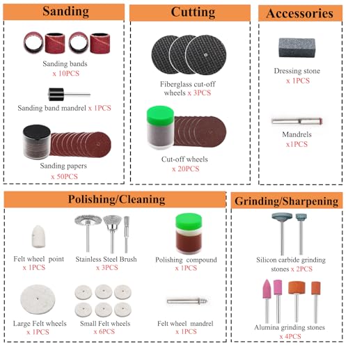 105PCS Rotary Tool Accessory Kit with Sanding Drum, 1/8-inch Shank Universal Fit for Most Rotary Tools, for Sanding, Polishing, Cutting, Grinding, Cleaning, Engraving, Drilling - color: 105pcs-14 Styles