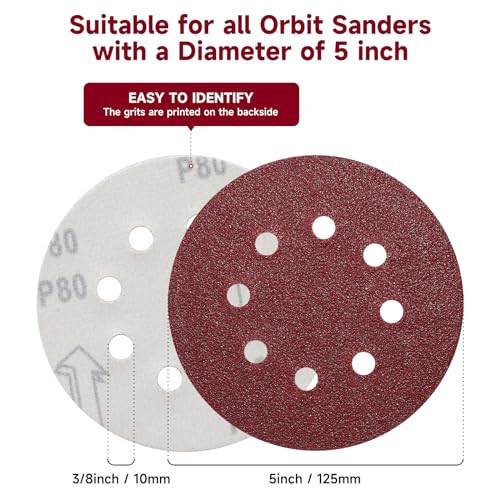100PCS 5 Inch Sanding Discs 240 Grit Sandpaper for Orbital Sander - style: Aluminum oxide