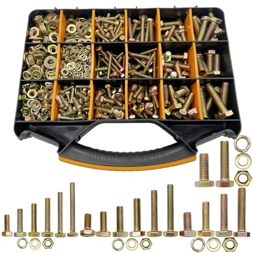 900PCS Metric Bolt Assortment, M6 M8 M10 M12 Grade 8.8 Bolts and Nuts Kit, Nut and Bolt Assortment, Nuts and Bolts, Metric Bolt Kit, Yellow Zinc Plated Coating, 18 Sizes