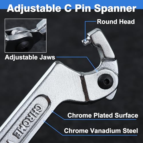 Adjustable C Spanner Hook Wrench, 3/4-2" (19-51mm) - size: 3/4-2"(19-51mm)