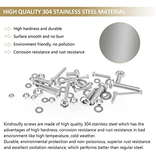 1285 Pieces M2 M2.5 M3 M4 Phillips Pan Head Machine Screws Nuts Washers Assortment Kit, 304 Stainless Steel, Fully Machine Thread - size: M2 M2.5 M3 M4