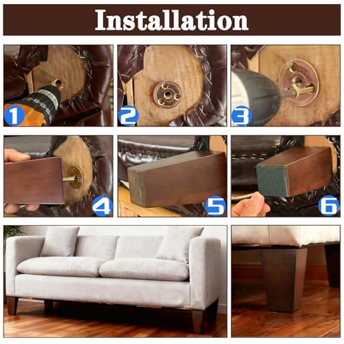 SHANJUE 4 Inch Wood Couch Legs Square Furniture Feet for Sofa Chair, 4 Pack - size: 4 inches
