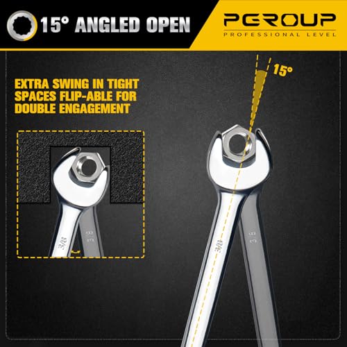 3/8" SAE Combination Wrench, CR-V Steel with Mirror Polish, 12-Point Design, 15-Degree Offset, Perfect for Auto Repair, Household, Car & Truck Emergency - size: 3/8"