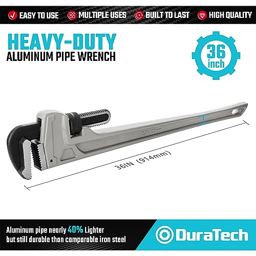 DURATECH 36-inch Aluminum Straight Pipe Wrench, Adjustable Plumbing Wrench - size: 36-inch, style: Straight