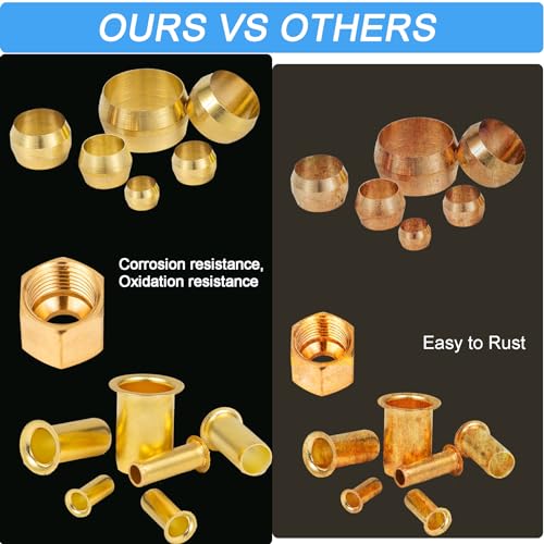 Compression Fittings Assortment kit-6 Sizes(1/8"3/16" 1/4" 5/16" 3/8" 1/2") Brass Compression Sleeves Ferrules & Insert,used to connect lines for air,water,fuel,oil and inert gases - size: 230 pcs, 1/8", 3/16", 1/4", 5/16", 3/8", 1/2"