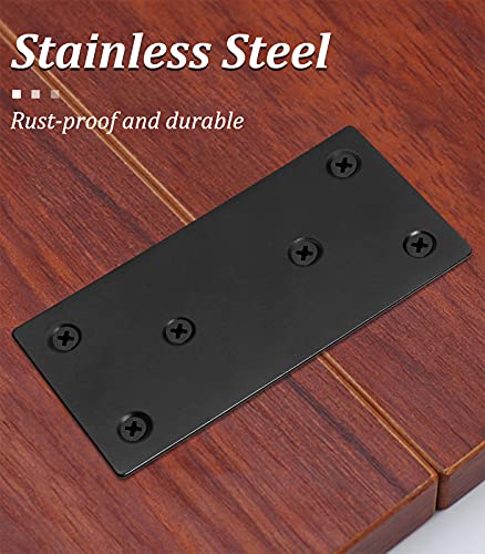 Bonsicoky 8Pcs Flat Straight Brace Brackets, 3.9 x 2 / 100 x 50mm - size: 4" x 2" - 8 PCS, style: Black