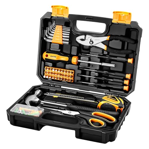 DEKOPRO General Household Hand Tool Kit with Plastic Toolbox Storage Case, All Purpose Home Tool Kit Includes Essential Tools for Office College Repairs, 50 Piece - color: Yellow
