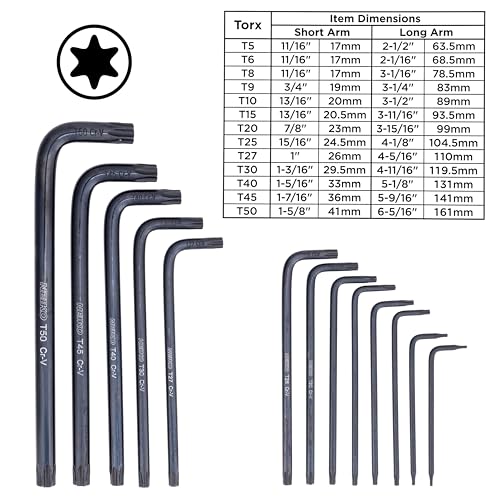 NEIKO 01102A Torx Allen Wrench Set, 13 Piece Key Set, Long Torx Keys T5 to T50, 6 Point Star Wrench Set for Bike Bicycle Repair, Black Oxide Chrome Vanadium, Hanging Storage Case - size: Torx - 13pc