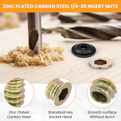 60 Sets M6 x 19/32" Threaded Insert and 4/5"＆1-1/2" Lengths Bolt for Wood - size: 1/4-20 x 19/32", 60 Sets, 4/5" & 1-1/2" Lengths