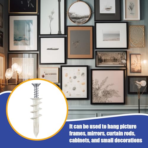 200 Pcs #8 Self Drilling Drywall Anchors and Screws Kit, 100 Anchors, 100 Screws with Organizer Box, Heavy Duty 80 LBS, No Drill Holes Required for Hanging TVs, Mirrors, Picture Frames, Shelves(White)