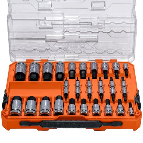 Klein Tools 65233HEX Hex Bit Socket Set, 1/4, 3/8, 1/2-Inch Drives, Knurled, SAE (5/64 to 3/4 inch) and Metric (2 to 19mm) with MODbox Case, 32-Piece - style: SAE & Metric