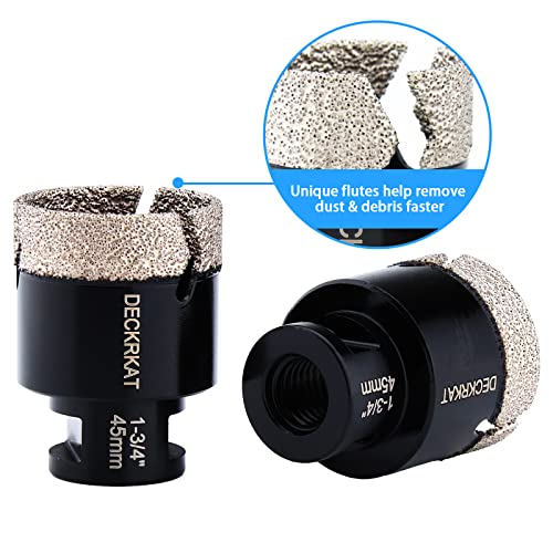 Diamond Hole Saw, 1-3/4" Hole Saw for Tiles Granite Marble Ceramic Glass Porcelain, 45mm Core Drill Bit with 5/8-11 Thread and 3/8” Hex Shank Adapter for Angle Grinders & Drills - size: 1-3/4"(45mm)