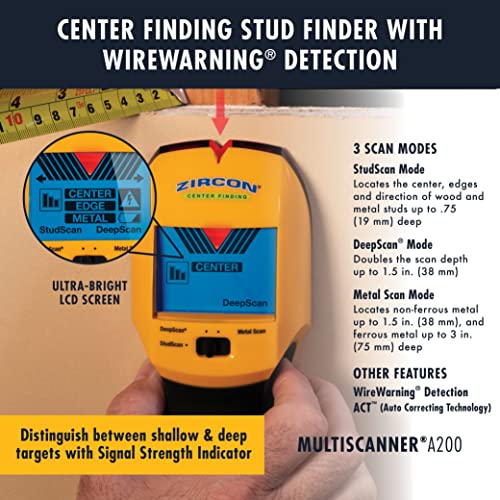 Zircon® MultiScanner™ A200 Stud Finder with Metal & Live Wire Detection - size: Center Finding, style: A200