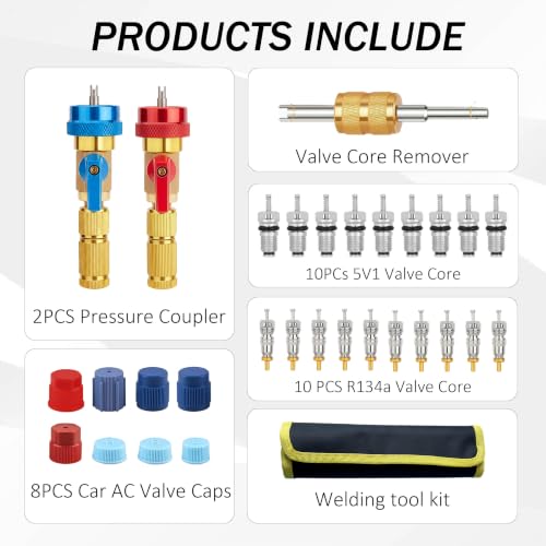 31PCS R134a Valve Core Removal Tool Kit for HVAC A/C, Fits Schrader & JRA