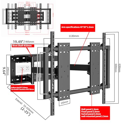 Heavy Duty Full Motion TV Wall Mount for 50-120" TV Hold 242lbs - size: 50-120 inch