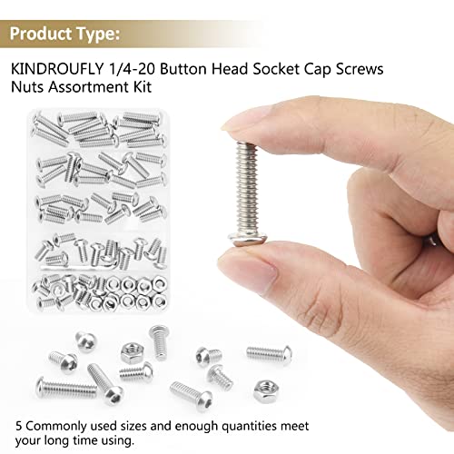 66 Pieces 1/4-20 x 3/8", 1/2", 5/8", 3/4", 1", Button Head Socket Cap Screws Nuts Assortment Kit, 304 Stainless Steel, Fully Machine Thread - size: 1/4"-20, style: Button Head