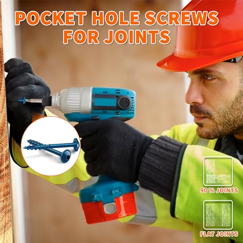 100 PCS #8 x 2 Blue Coated, Hardened Steel Pocket Hole Screws, No.8 x 2 Inch Square Drive Washer Head Wood Screw, 2" & 6" Bit Included, Partially Threaded Self Tapping by TPOHH - size: #8 X 2 inch