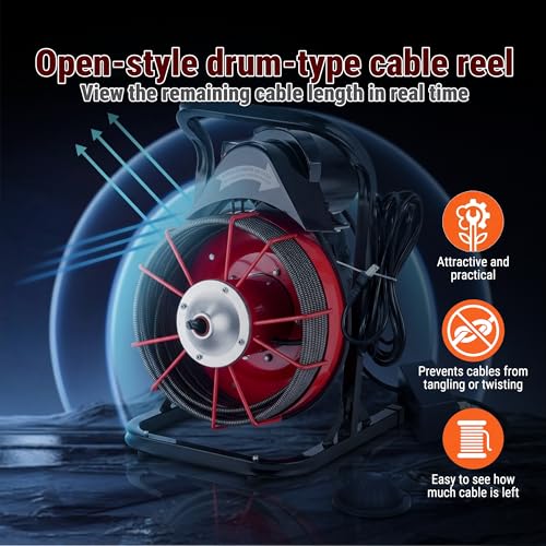 HoldwellS 75FT x 1/2 Inch Drain Cleaner Machine, Manual Feed Electric Drain Auger for 2"-6" Pipes, Sewer Snake Auger with 4 Cutters & Pneumatic Foot Switch - color: 75FT x 1/2inch (Manual Feed)