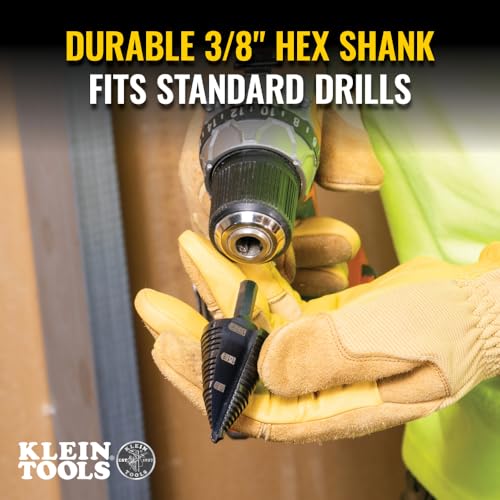 Klein Tools KTSB15 Step Drill Bit #15 Double Fluted 7/8 to 1-3/8-Inch with Easy-to-Read Step Markings and Targets, 3/8-Inch Hex Shank - size: 7/8 to 1-3/8-Inch, style: Standard