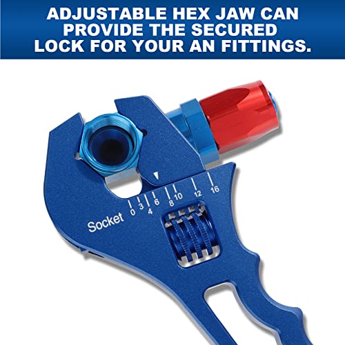 AN Fittings Wrench 3AN-16AN Adjustable AN Wrench Lightweight Aluminum,Compact Size,Blue (With Nylon 4" Vise Jaws Pads) - color: Blue, size: Small