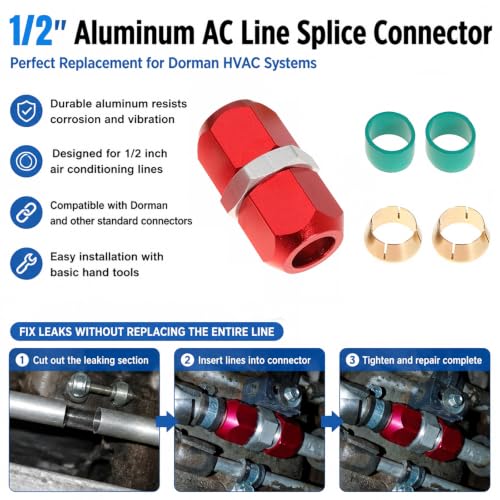 1/2 inch Line Splice for Dorman 800-642 1/2''Aluminum Lines for Chevy Suburban Traverse for GMC Yukon Acadia for Buick Enclave Vehicle AC Repair Tools 2PC - size: Line-642-2