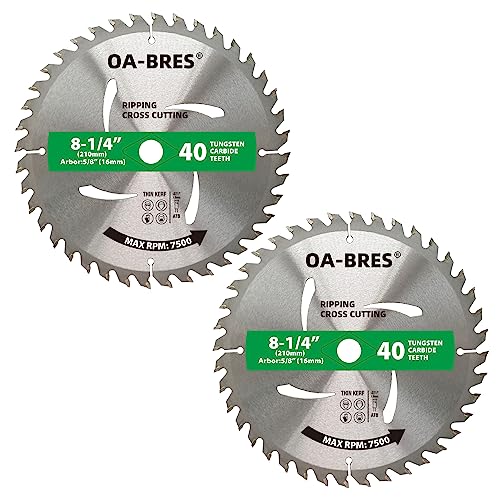 8-1/4-Inch 40-Tooth Circular Saw Blade with 5/8-Inch Arbor, TCT ATB Ripping/Cross Cutting Blade for Wood Cutting (2-Pack) - size: 8-1/4" 40T