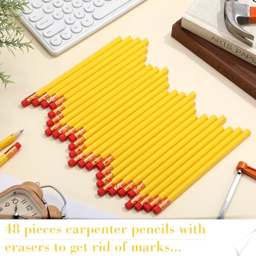 Fainne 48 Pack Jumbo Carpenter Pencils Woodworking Marking with Black Core Thick Flat Construction Pencils for Woodworkers Framers DIY Projects and Contractors(Yellow) - color: Yellow