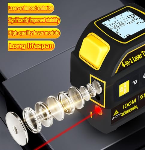 4-in-1 Laser Digital Measuring Tape & 80m/262ft Laser Distance Meter - color: Yellow, size: Laser 262 ft