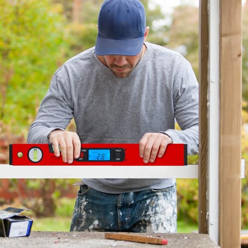 16-inch Digital Spirit Level and Protractor, Torpedo Level, Inclinometer Angle Gauge Finder Bubbles Magnetic Base with Backlight Red - color: Red