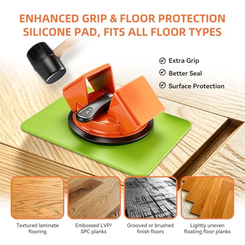 Floor Gap Fixer Tool,Heavy Duty 45° Striking Surface Floor Suction Cup Tool with Slot Cutter and Silicone Pad & Rubber Mallet for Repair Laminate Vinyl Hardwood Flooring - size: 45° Striking Surface