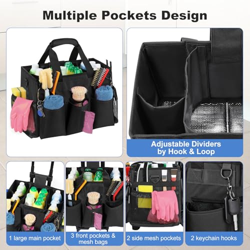 Housolution Rolling Cleaning Caddy Bag with Wheels, Black - color: Black, size: Medium