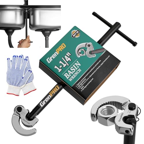 GRENPRO 11" Adjustable Basin Wrench Sink Faucet Tight Space Plumbing Tools - style: Black Electrophoretic Basin Wrench Capacity 3/8" to 1-1/4"