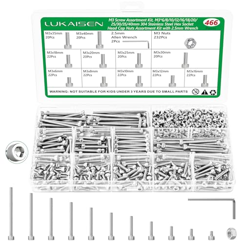 466 Pcs M3 Hex Socket Cap Screws Nuts Washers Wrench Kit, 304 SS - size: SS M2 466pcs 3