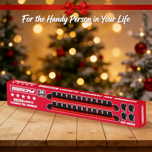 2-Piece Magnetic Screwdriver Organizer and Wrench Organizer, 28-Slot Screwdriver and Wrench Holder, Magnetic Aluminum Rail Tool Organizer for Tool Box Drawer Wall-Mount Storage,Red(Tools not Included) - style: 2-Pack Red (28-Slot)
