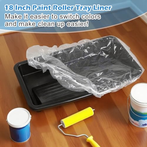 Hysagtek 30 Pcs Paint Tray Liners Disposable 18 Inch Paint Roller Tray Liners Paint Pan Liners Plastic Paint Pan Cover for House Walls Ceilings Painting
