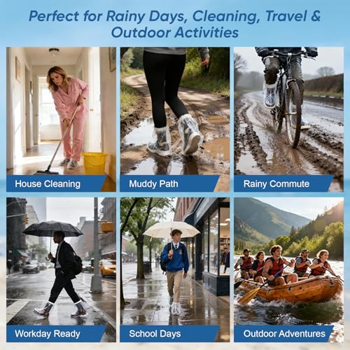 Heavy-Duty Waterproof Shoe Covers, 12 Pcs Disposable Rain Covers with Wide Elastic Band for Men & Women, One-Size Shoe Covers for Indoor and Outdoor Use