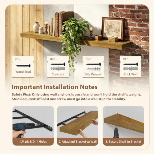 ROGMARS 36 Inches Long Walnut Floating Shelves - color: Walnut, size: 36 Inch set of 3